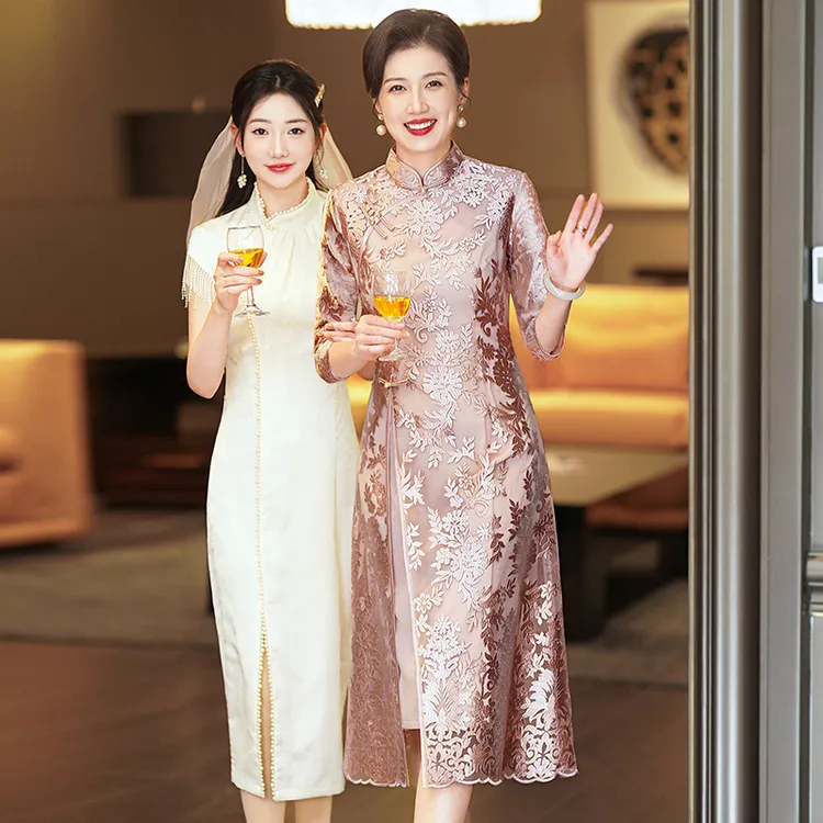 十一喜婆婆婚宴装2025新款蕾丝改良旗袍年轻结婚妈妈礼服平时可穿