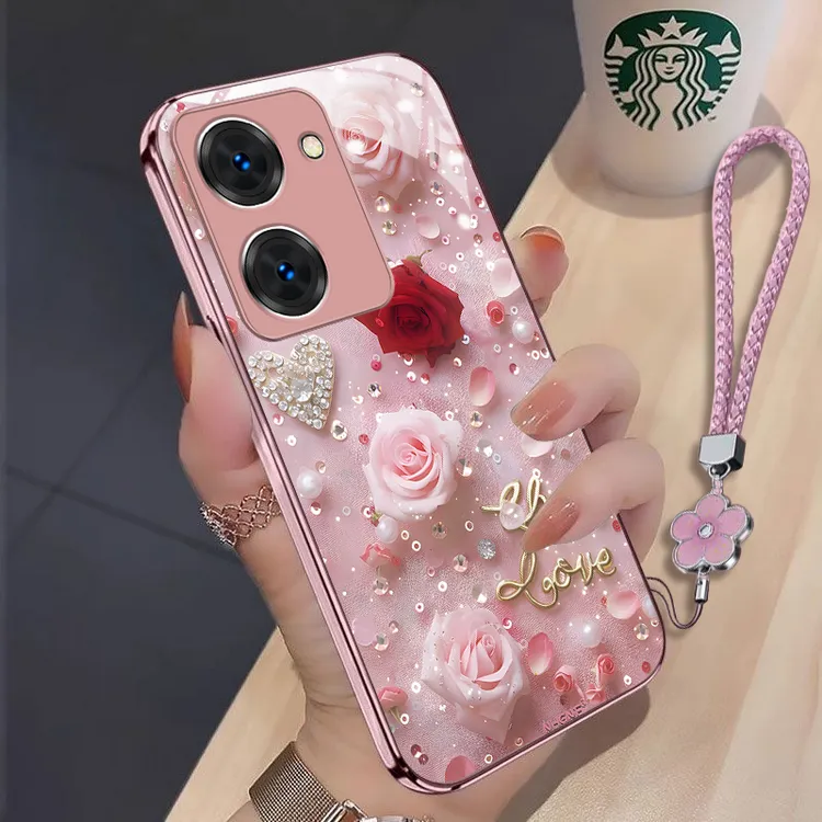 星钻玫瑰vivoY78手机壳V2278A金属漆高级感全包防摔耐脏玻璃壳