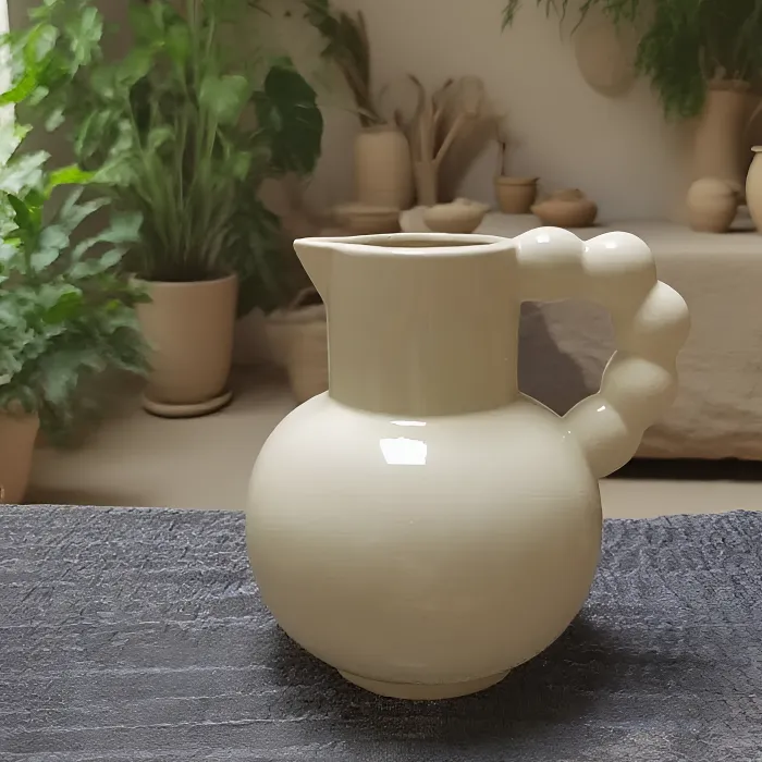 法式陶瓷奶壶提手花瓶高颜值插花水养客厅摆件装饰品干花鲜花水培