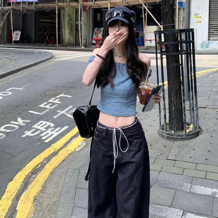 美式辣妹2025夏季新款独特漂亮高级感一字肩上衣配休闲裤两件套