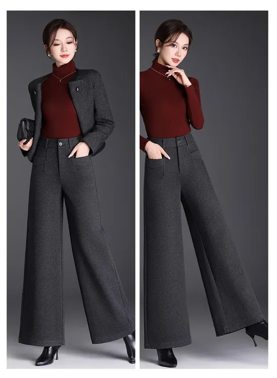 百搭宽松显瘦休闲裤时尚长裤阔腿裤高腰冬季毛呢垂感大码秋冬688