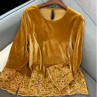 【瑶台下】秋季剪花丝绒女士打底衫上衣 新中式复古简约百搭上衣