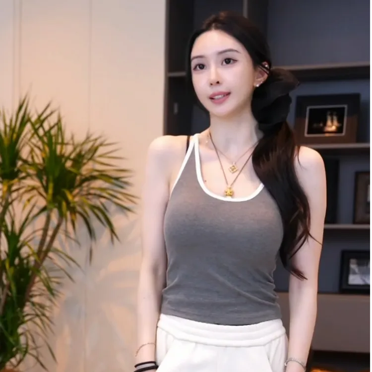 菠萝宝宝yuna【墨萦】带杯垫工字背心吊带背心64-BC004