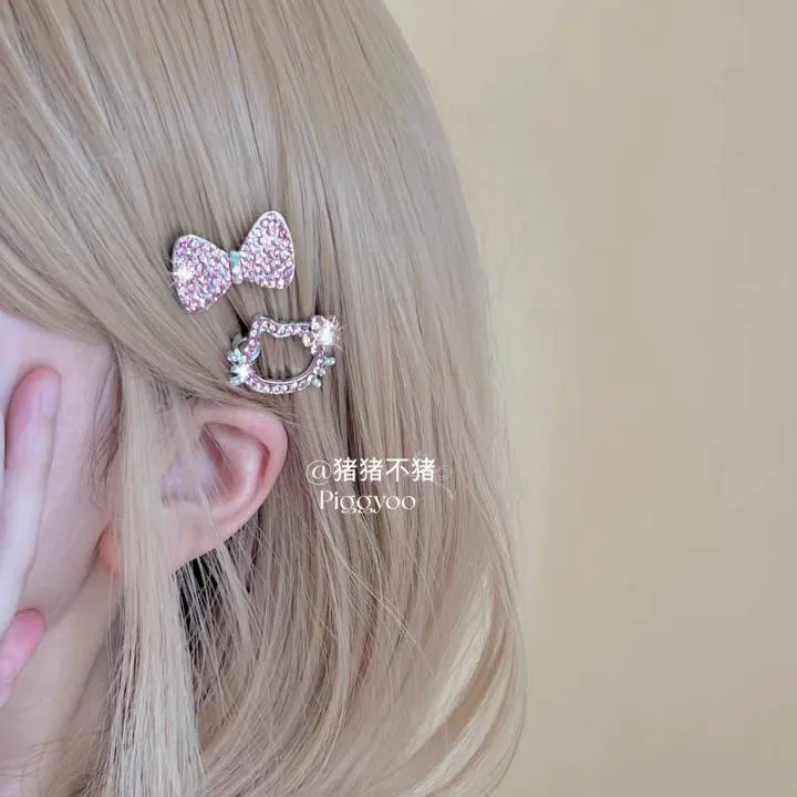 可爱猫咪门性设计Y2K甜酷少女磁吸扣发夹侧边夹刘海马尾夹发饰