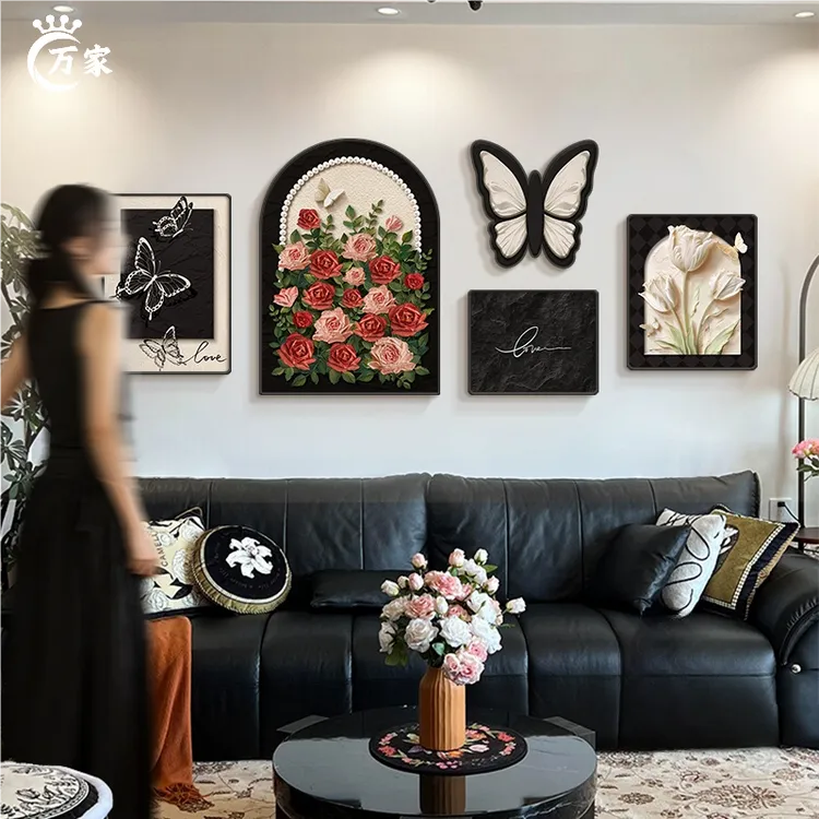 客厅装饰画沙发背景墙挂画蝴蝶沙发背景墙装饰画法式壁画复古风