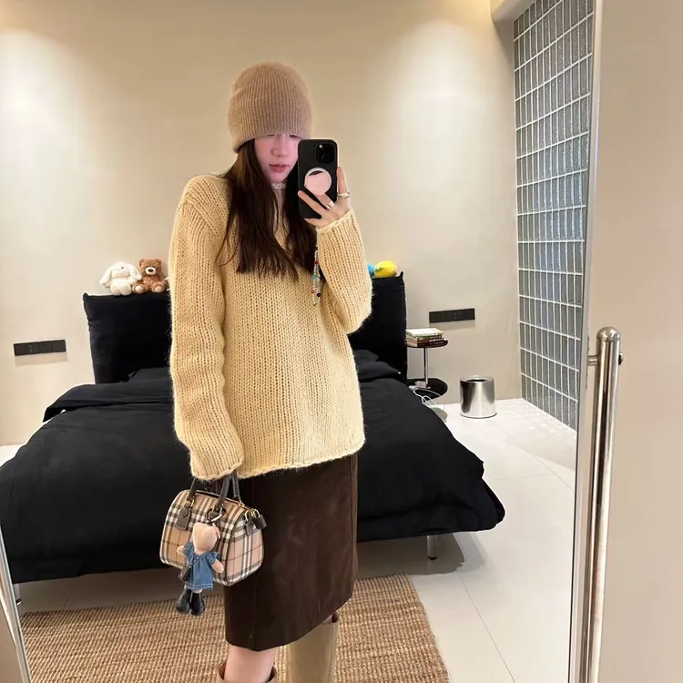 LA 粗棒针  软乎乎 奶黄套头 毛衣  33005