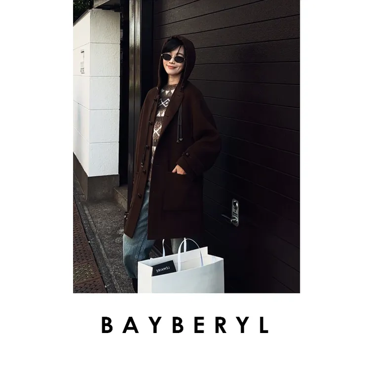  BAYBERYL老贝露威*连帽编织单排扣时髦冬毛呢大衣MF5J2041-11/1