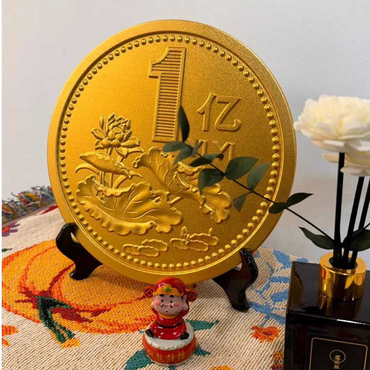 新中式风格客厅书房电视柜创意小目标商务玄关一个亿大金币摆件