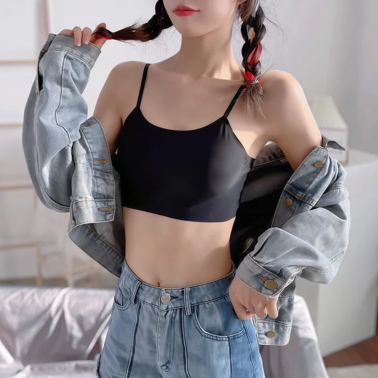 冰丝防走光吊带小背心一片式抹胸裹胸打底内搭短款夏季薄款围胸女