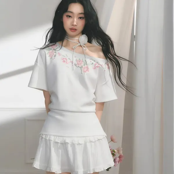 SALTHe盐茶丨【蔷薇诗人】原创斜肩十字绣花纽扣上衣