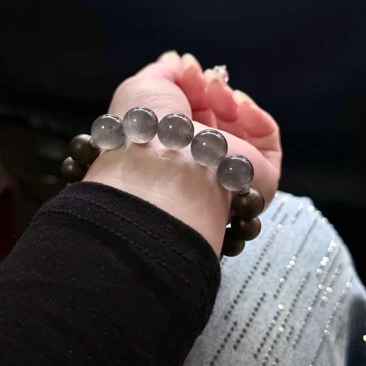 新品现货名翠缘翡翠   天然缅甸翡翠A货高冰黑杠圆珠手串单珠