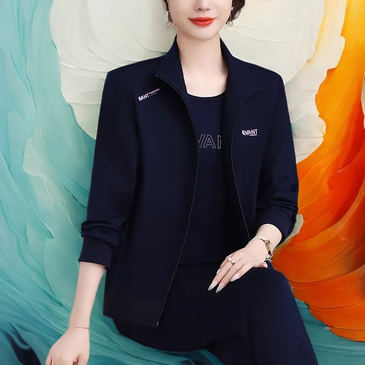 品牌运动套装女春秋2025新款减龄休闲卫衣大码宽松跑步服三件套潮