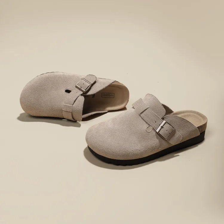 勃肯鞋男真皮软木半拖鞋女款秋冬外穿厚底增高包头桑坡底博肯拖鞋