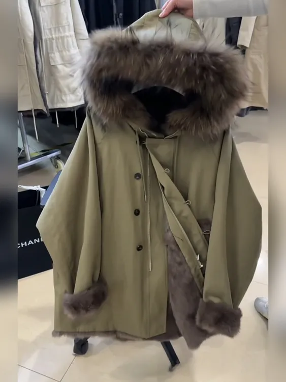 韩版宽松连帽派克服外套女2026春季高级感时尚洋气质工装加绒风衣