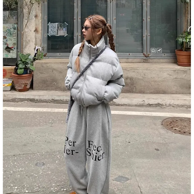 美式复古短款棉服外套冬季爆款立领休闲显瘦百搭面包服两件套