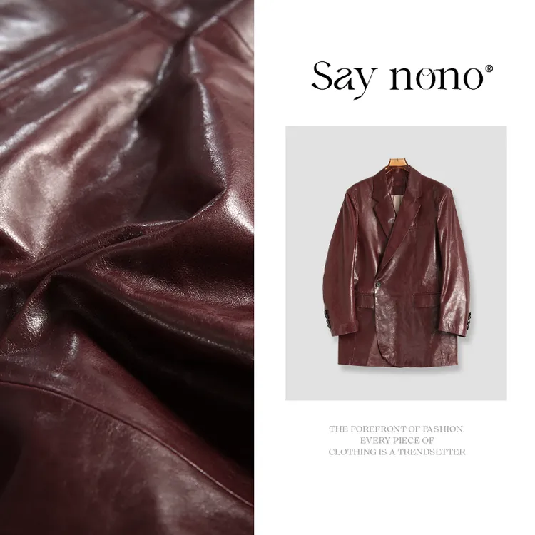 懒猫nono│Saynono 特定红山羊蜡感小山羊皮皮衣外套/LQ25121