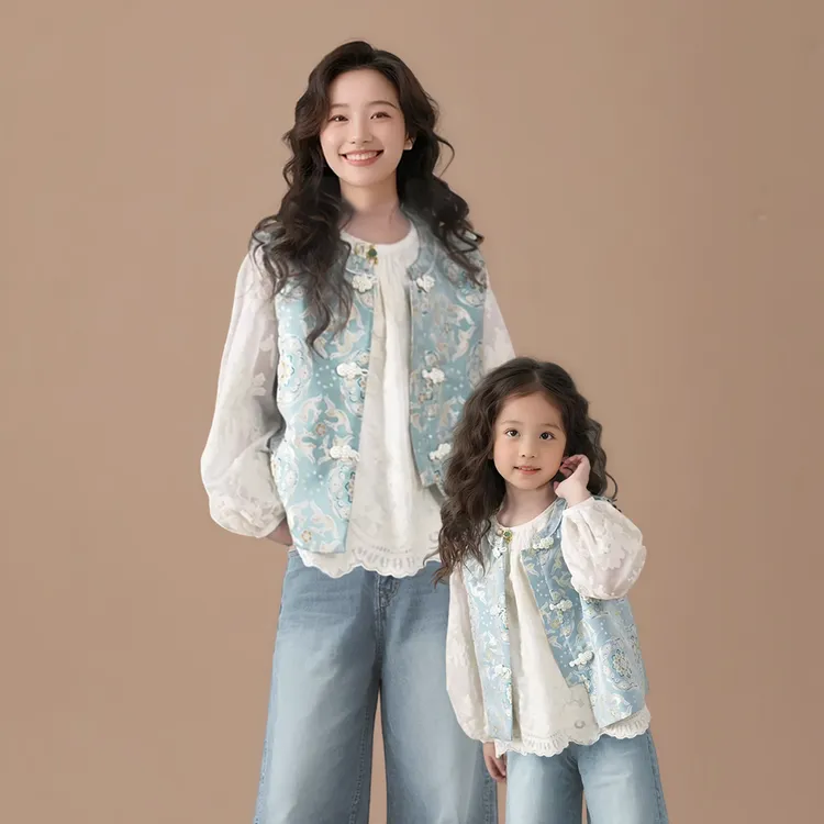 新中式亲子装国庆中秋表演唐装2025早秋新款母子马甲母女秋季外套