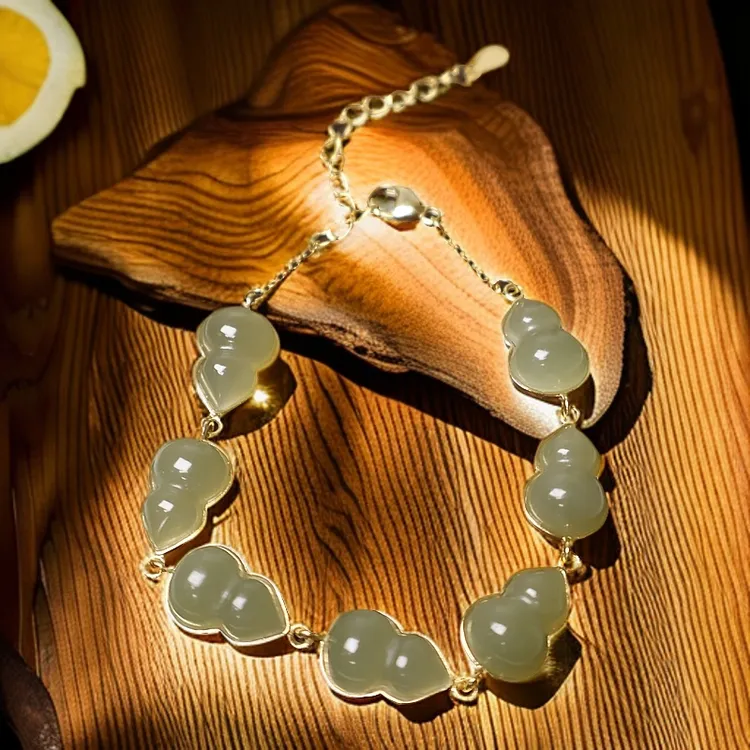 玉帮主和田玉【听风吟】 晴水葫芦轻奢设计单圈925银镶嵌百搭手串