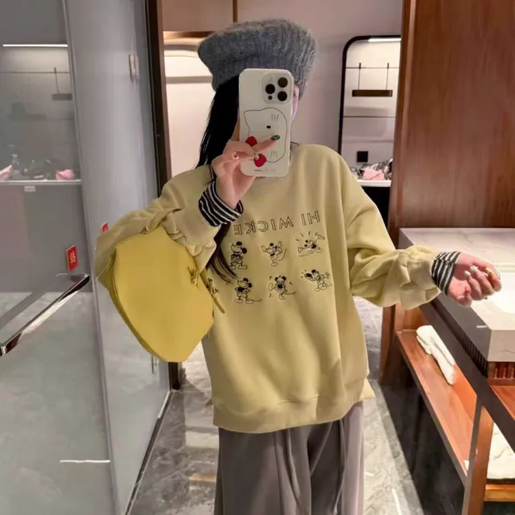 冬季新款奥粒绒重工刺绣加绒加厚圆领卫衣休闲时尚长袖上衣7028