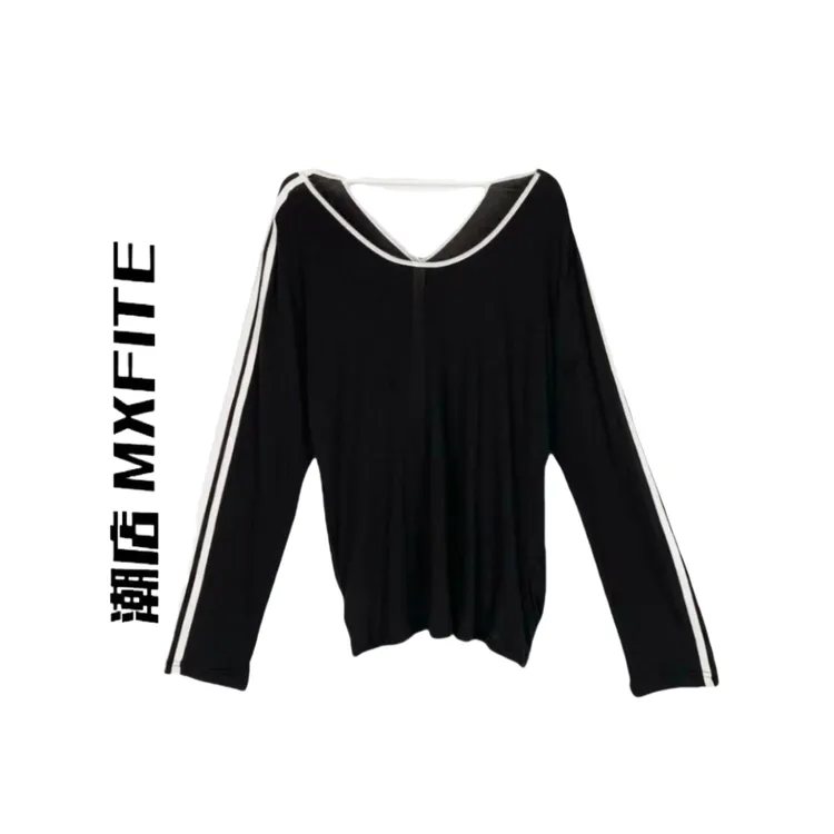 MXFITE潮店夏季新款宽松设计大U领长袖休闲T恤上衣（J7665）