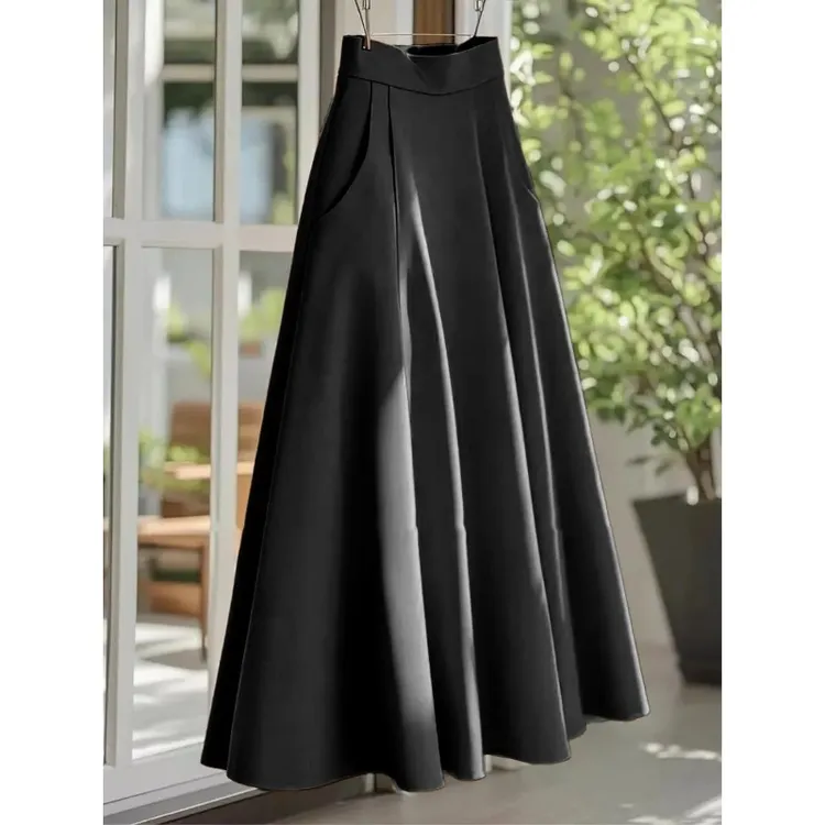 气质好的想转圈圈！黑色半身裙女高腰裙显瘦百搭慵懒遮肉气质A字裙