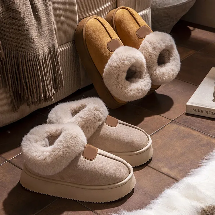 厚底雪地靴冬季新款加厚防滑加绒保暖棉拖居家棉拖鞋