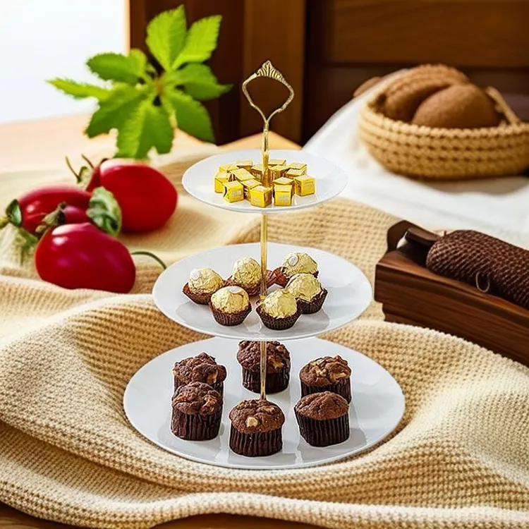 新疆包邮-轻奢复古三层纯白陶瓷盘餐厅零食水果待客多用装饰盘