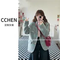 复古格子西装毛呢保暖外套女2024新款高级感宽松显瘦