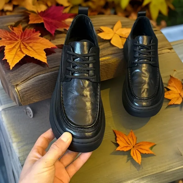 【高端精品】爆款真皮休闲皮鞋男鞋秋季新款黑色商务百搭牛皮软底