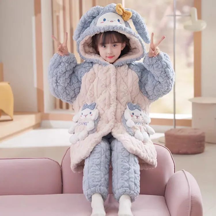 「三层加绒夹棉加厚」女童睡衣冬季女宝男童加厚款珊瑚绒新款家居服