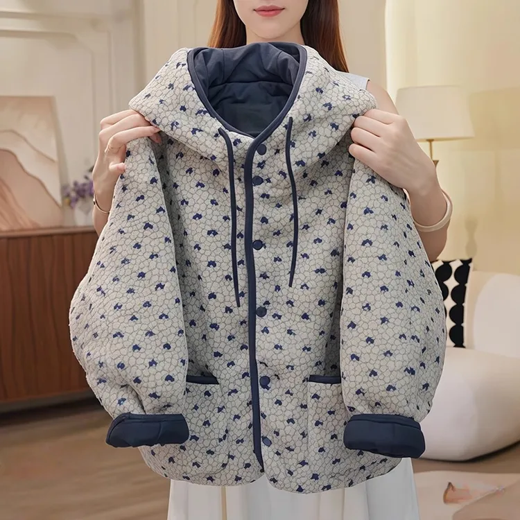 女童波点毛毛衣外套2025新款秋冬加厚羊羔毛双面穿连帽棉服麦穗绒