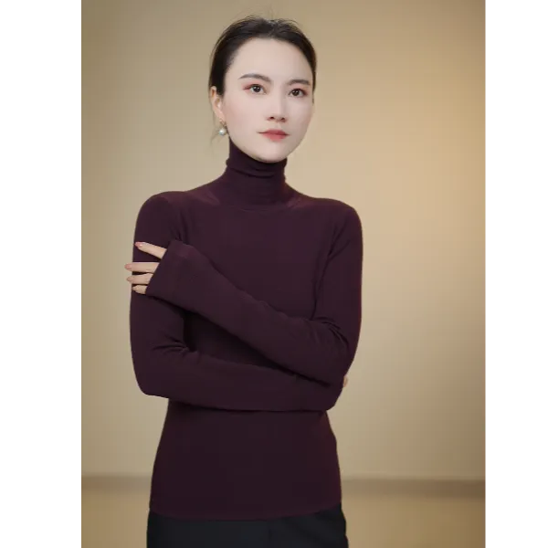 【高领】可机洗100%全精纺绵羊毛60支双股四平黄金女士修身打底衫