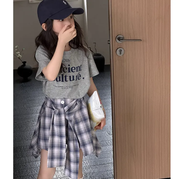 女童套装夏季2025新款儿童洋气时髦女大童短袖短裙两件套韩版