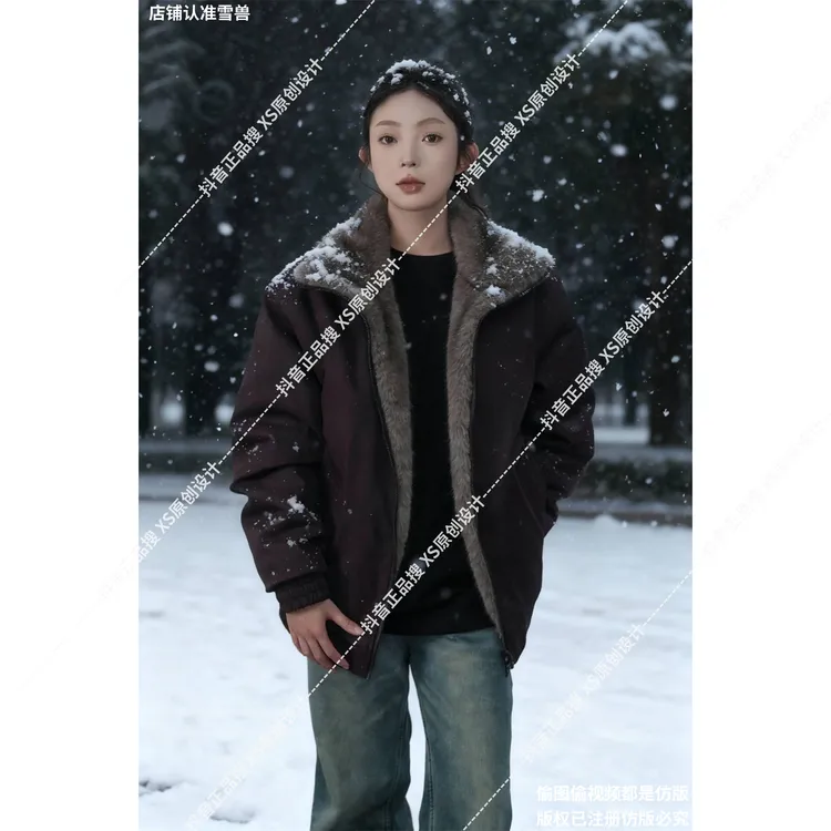 【两面穿座山雕】仿双色银蓝狐重磅水洗牛津帆布保暖加厚加绒外套XX