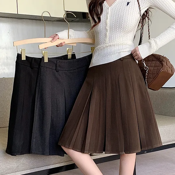 百褶毛呢半身裙冬季新款大码女装显瘦半身裙3853