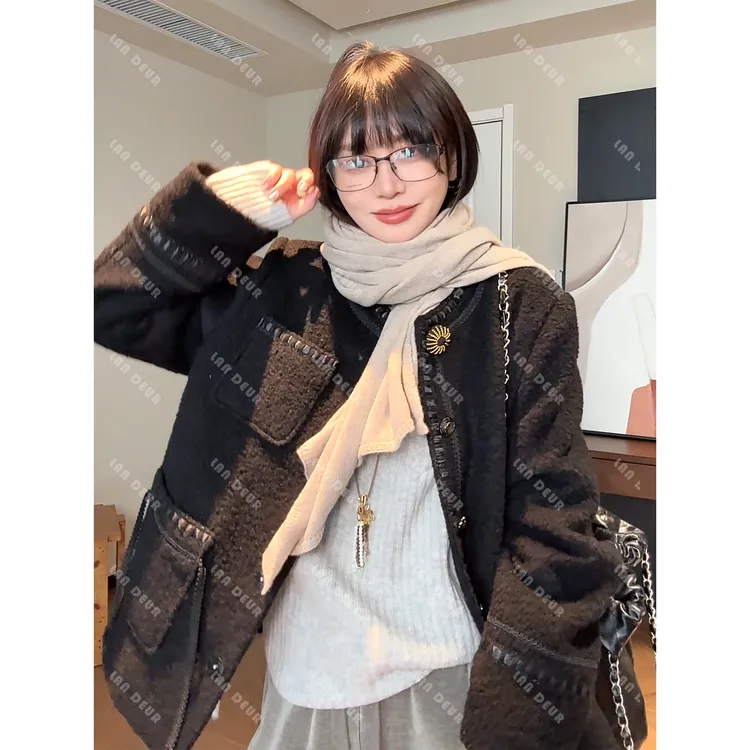 JIUJIU【冬日前调】羊驼毛百搭时尚气质圆领小香风冬季鹅绒服女