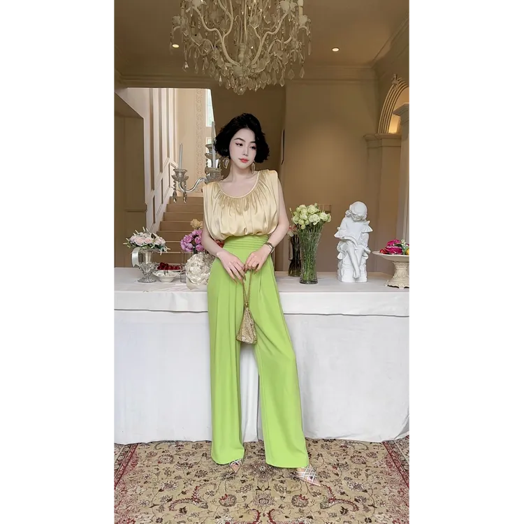 LYXJ【仲夏多巴胺】高级定制风琴腰阔腿裤显瘦轻奢气质法式12185