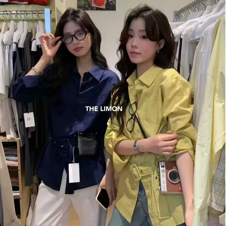 休闲文艺感chic港味收腰衬衫初春新品长袖复古春游翻领上衣8011