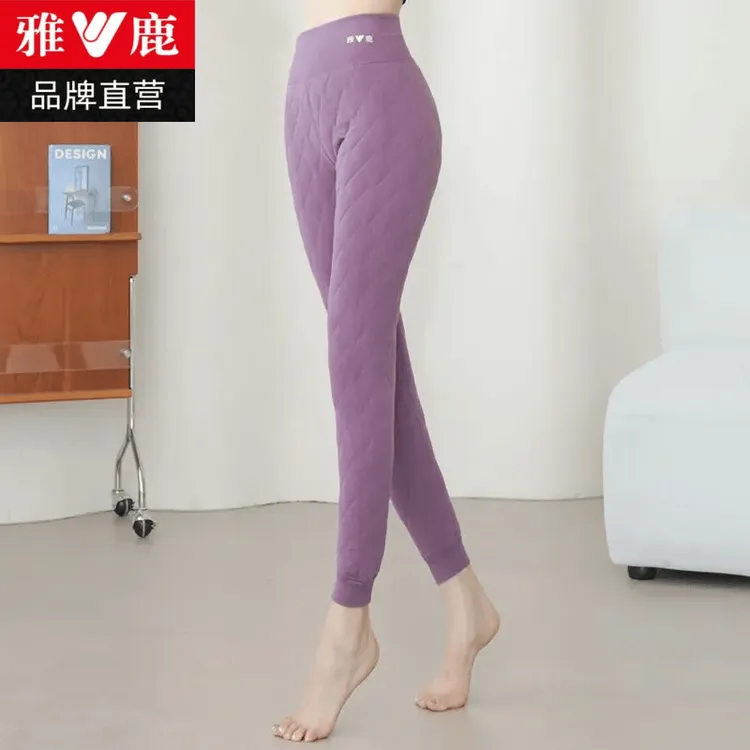 雅鹿女士保暖裤女款冬季加绒加厚高腰绵羊毛弹力防寒收腹棉裤修身