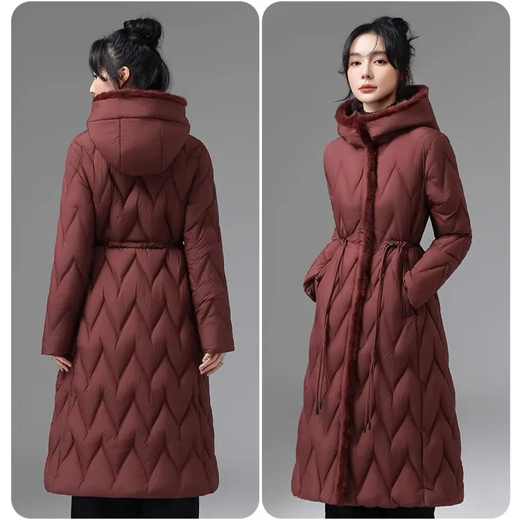 【衣雅严选】8110-2414#衣雅正版加棉连帽毛毛边系带显瘦棉服外套