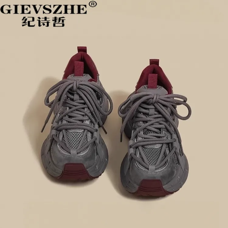 纪诗哲真皮厚底老爹鞋女款2025年秋季新款显脚真皮厚底增高6cm