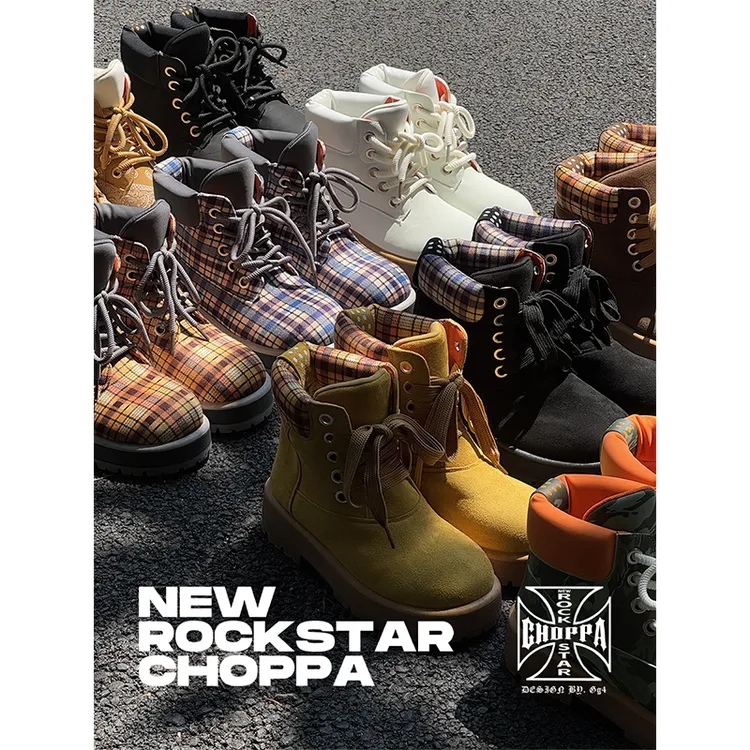 NewRockStarChoppa秋冬新款美式复古面包马丁靴 厚底增高大黄靴男