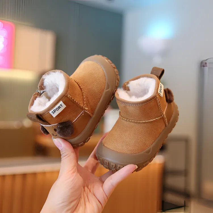 婴儿可爱狗雪地靴女童鞋子宝宝加绒鞋冬季儿童棉鞋大棉绒保暖鞋