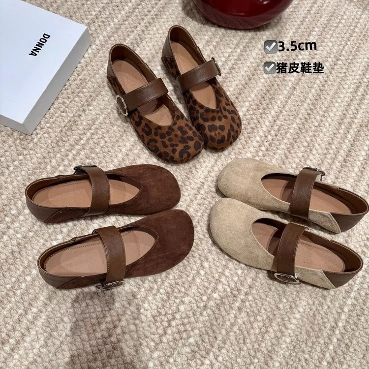 法式平底鞋两穿真皮勃肯鞋单鞋女秋2025新款配裙子玛丽珍鞋豆豆鞋
