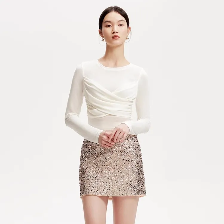 Vero Moda半身裙早春新款亮片亮丝装饰半身裙闪耀百搭32511G001