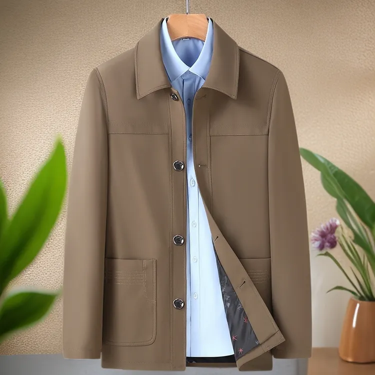 春秋季新款高档男士商务休闲夹克抗皱免烫大码中年男装爸爸装正品