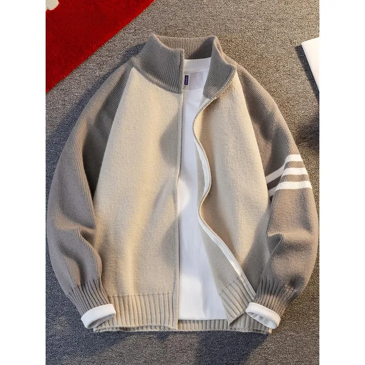 轻奢潮牌秋冬季慵懒风半高领开衫潮流拉链套头毛衣百搭男生外套潮
