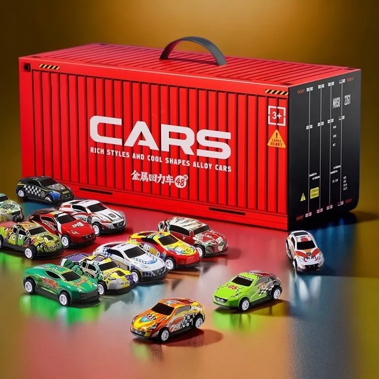 合金回力小汽车集装箱礼盒男孩赛车生日礼物
