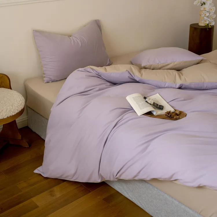 AB面全棉针织棉双拼色四件套a类母婴级柔软天竺棉床上用品床笠款