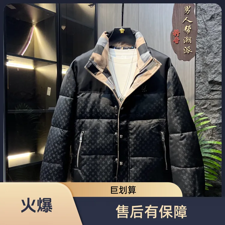 冬季加厚提花保暖拼接休闲连帽修身情侣棉服外套1212男士短款